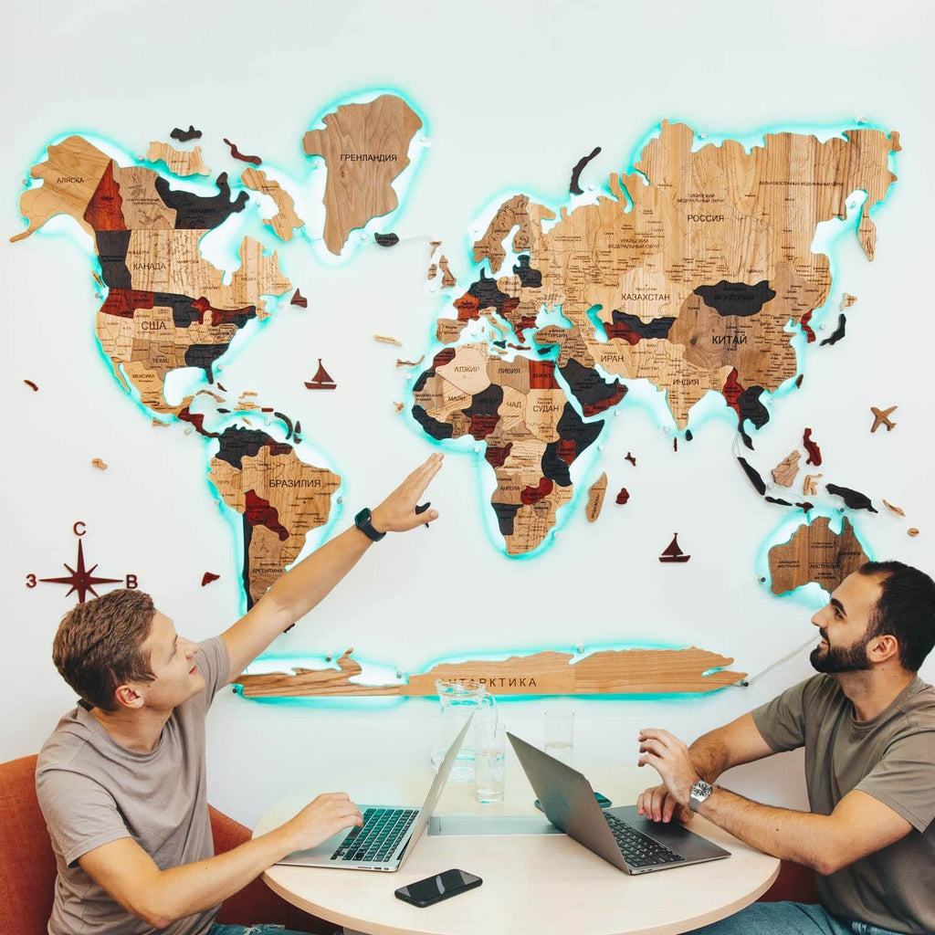 3D Solid Wooden World Map Wall Decor with Acrylic Base