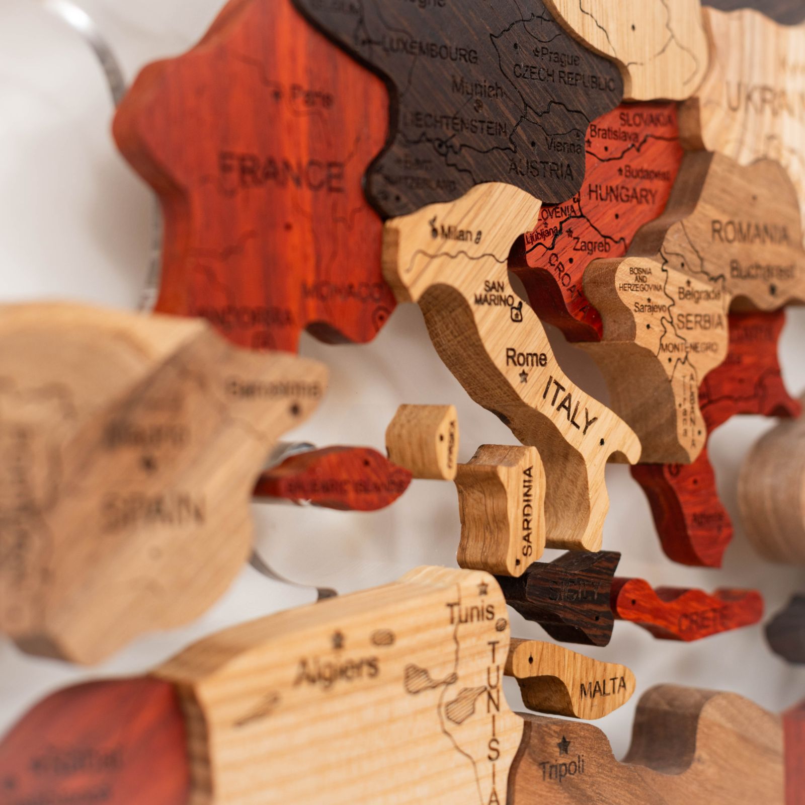 3D Solid Wooden World Map Wall Decor with Acrylic Base