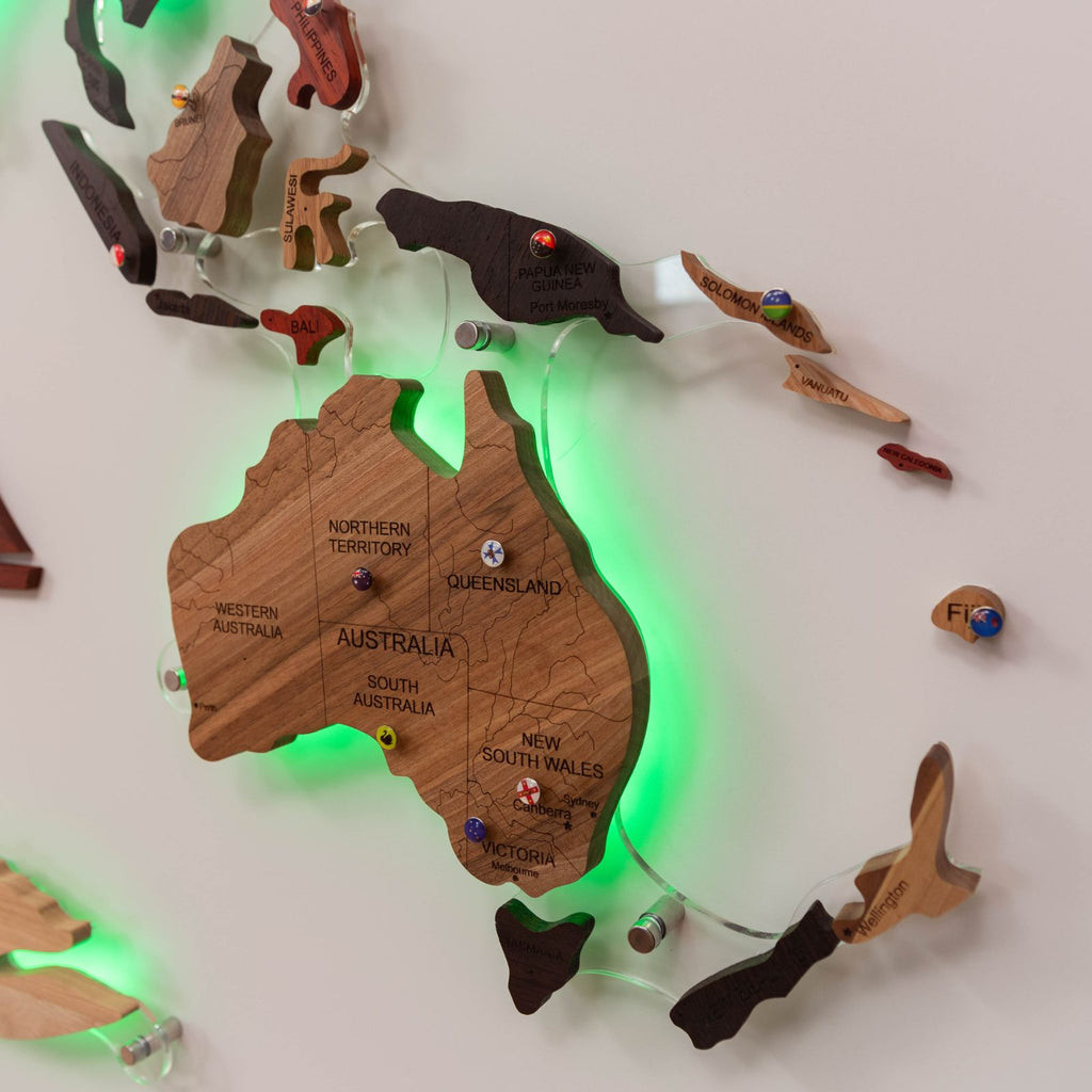 3D Solid Wooden World Map Wall Decor with Acrylic Base