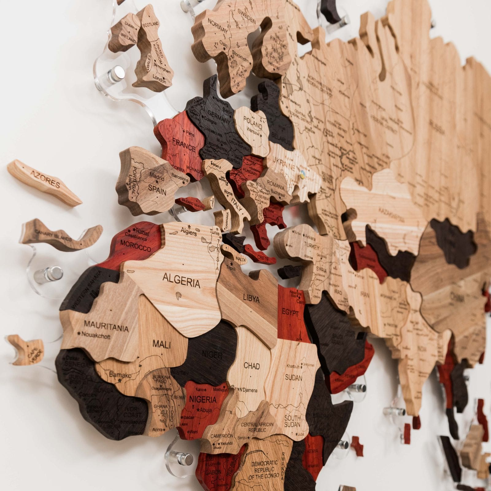 3D Solid Wooden World Map Wall Decor with Acrylic Base
