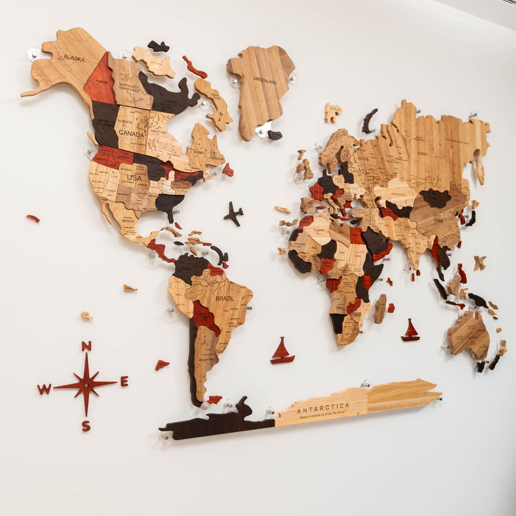 3D Solid Wooden World Map Wall Decor with Acrylic Base