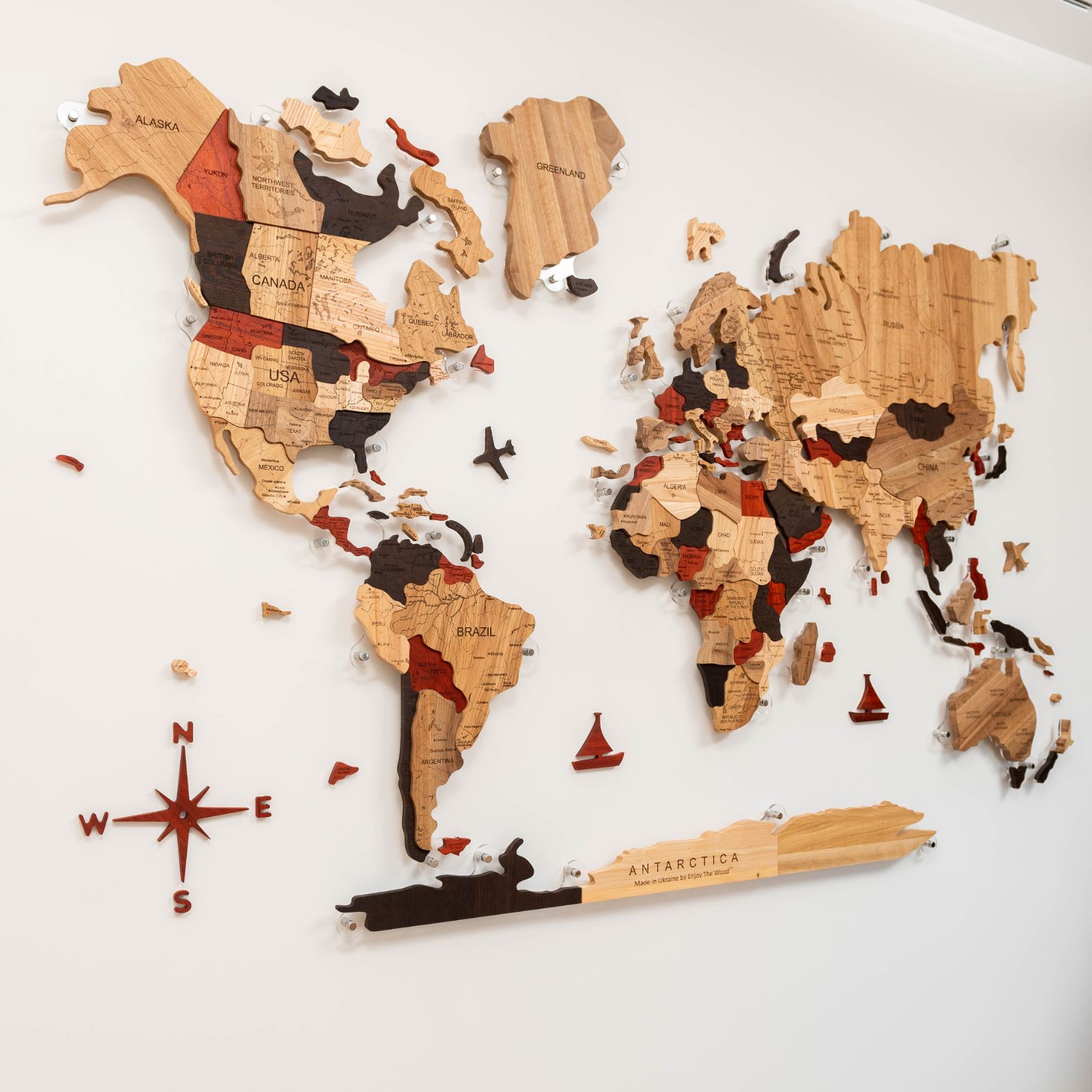 3D Solid Wooden World Map Wall Decor with Acrylic Base