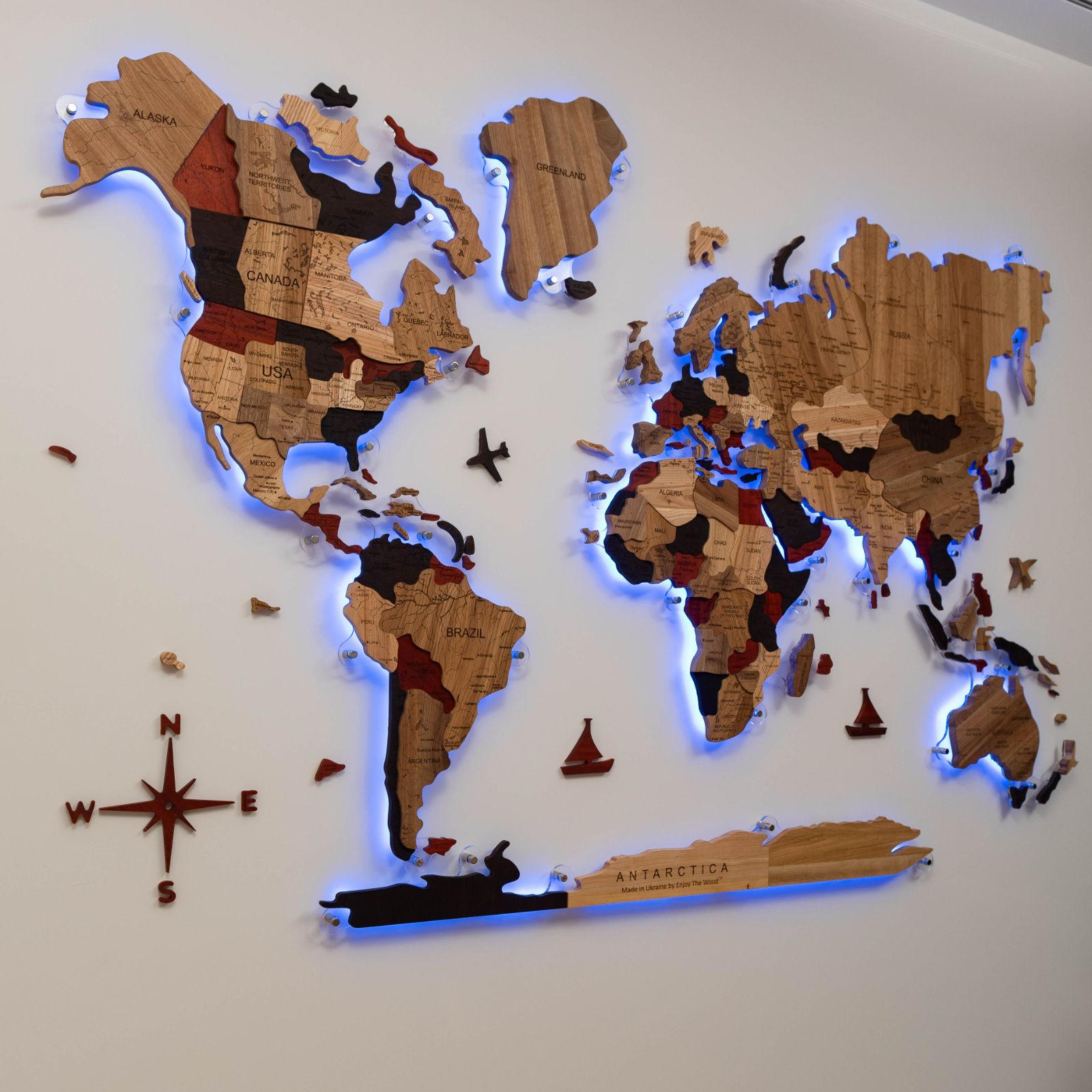 3D Solid Wooden World Map Wall Decor with Acrylic Base