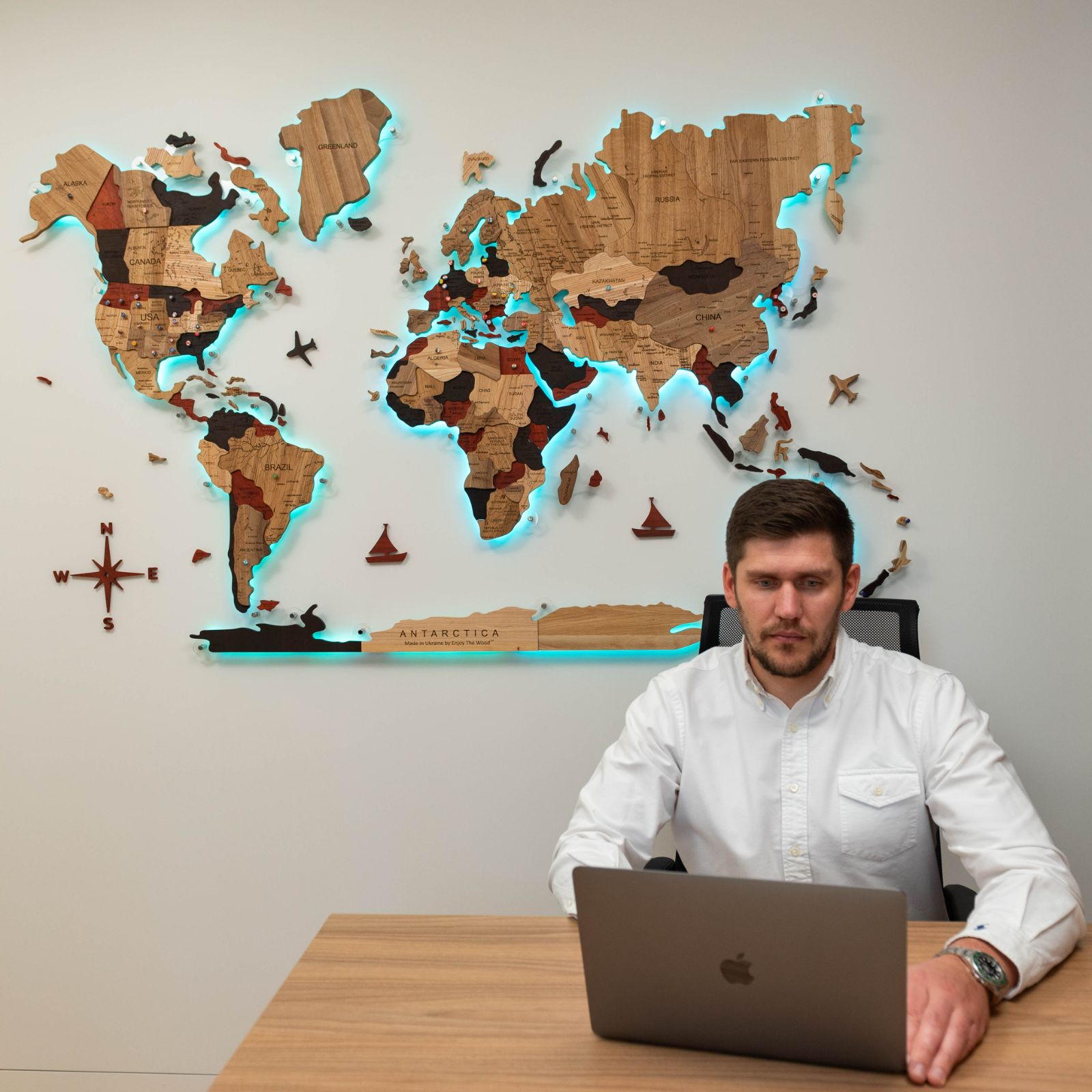 3D Solid Wooden World Map Wall Decor with Acrylic Base