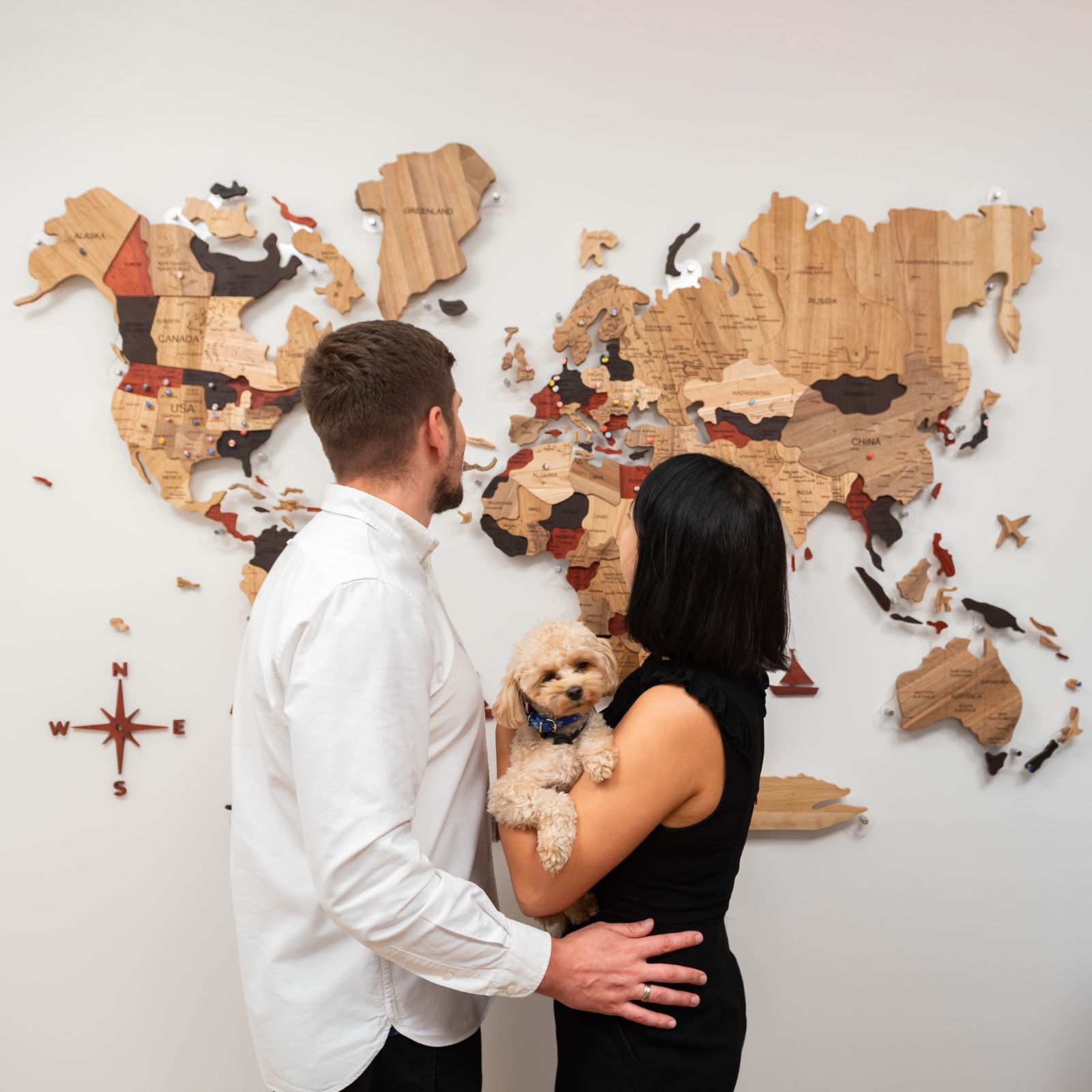 3D Solid Wooden World Map Wall Decor with Acrylic Base