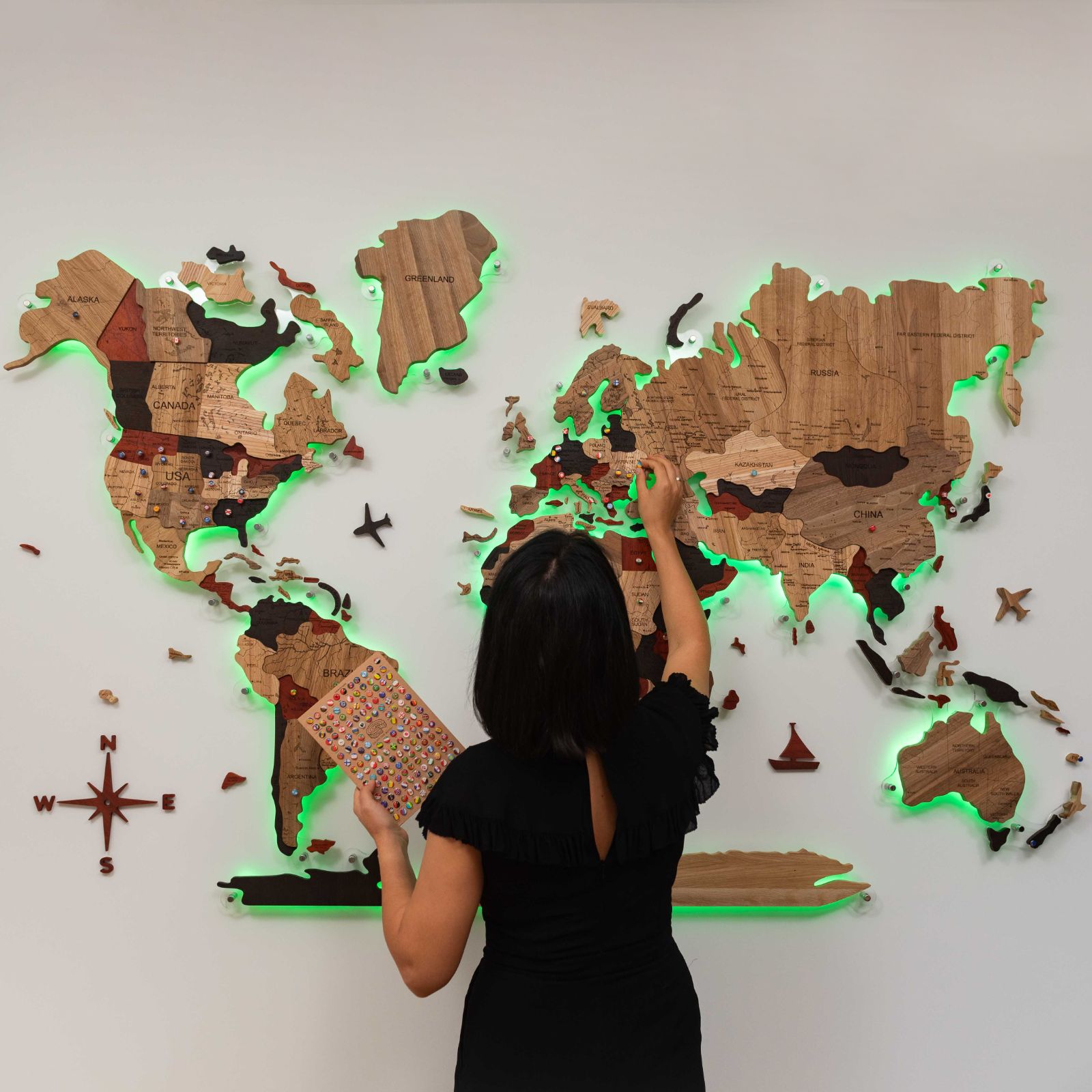 3D Solid Wooden World Map Wall Decor with Acrylic Base