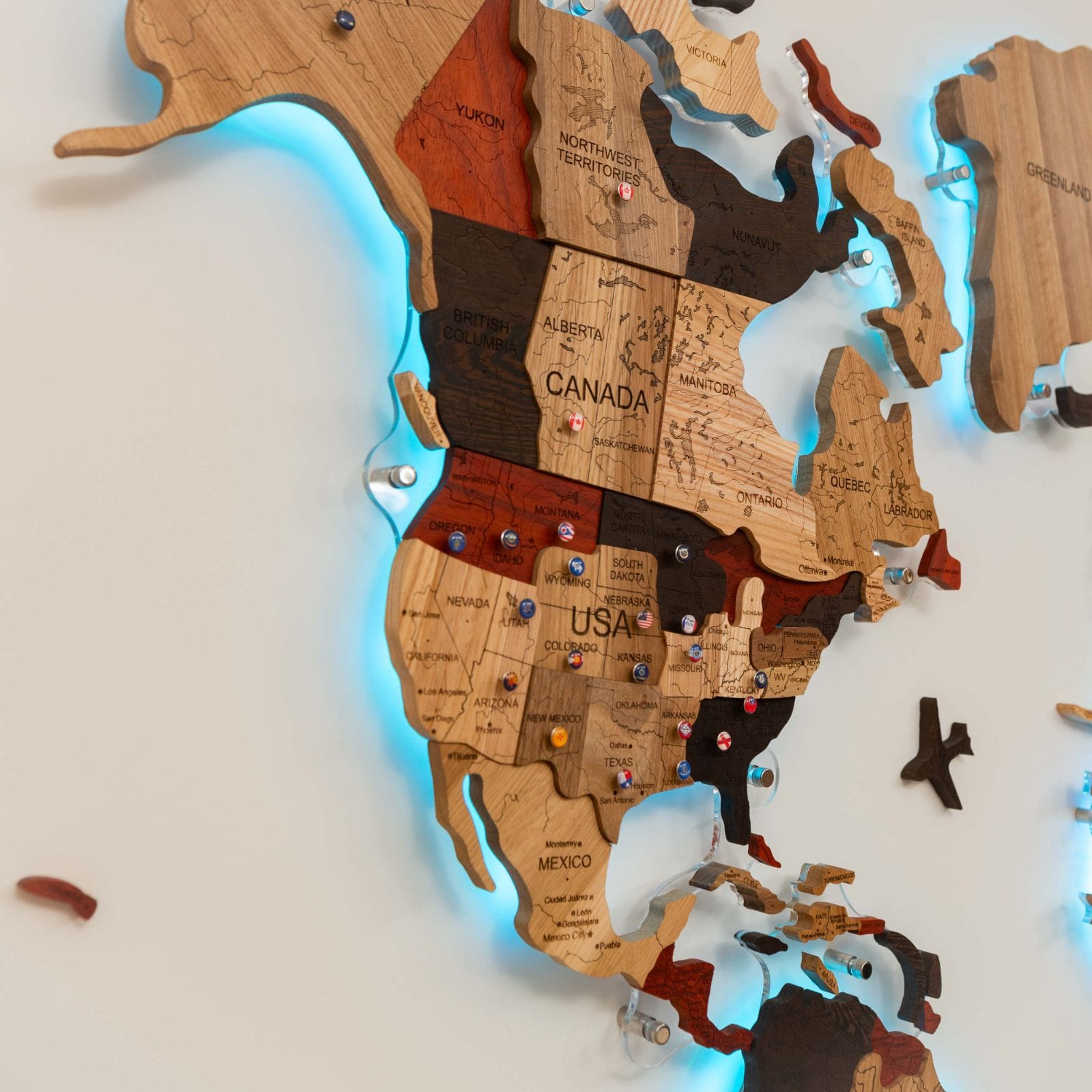 3D Solid Wooden World Map Wall Decor with Acrylic Base