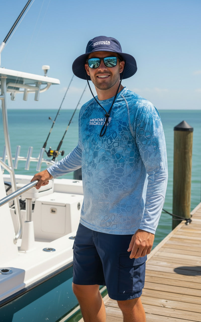 Men's Marlin Hex Long Sleeve UV Protection Fishing Shirt Blue - Image 4