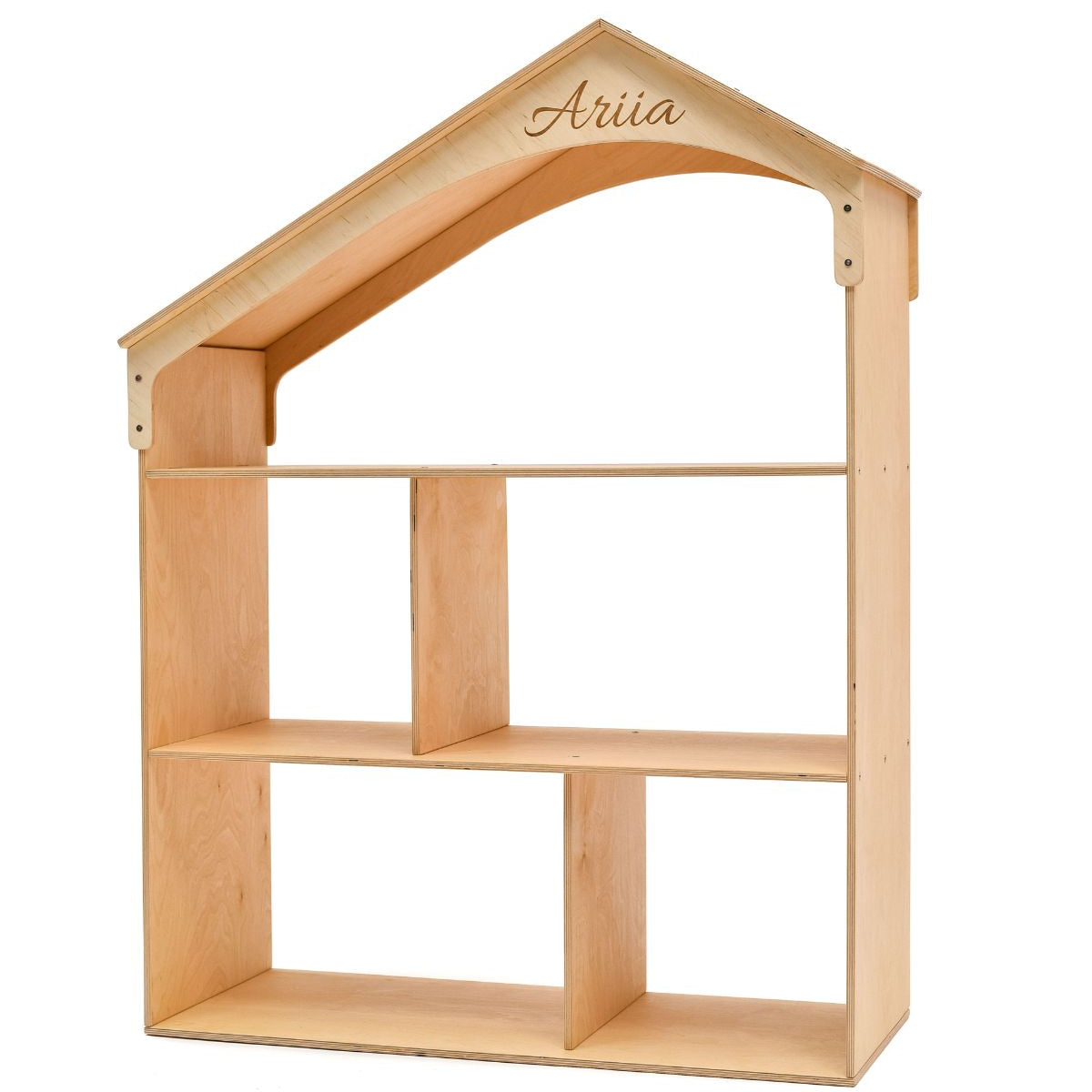 Wooden Dollhouse Bookshelf - Minimalist Scandi Storage for Kids