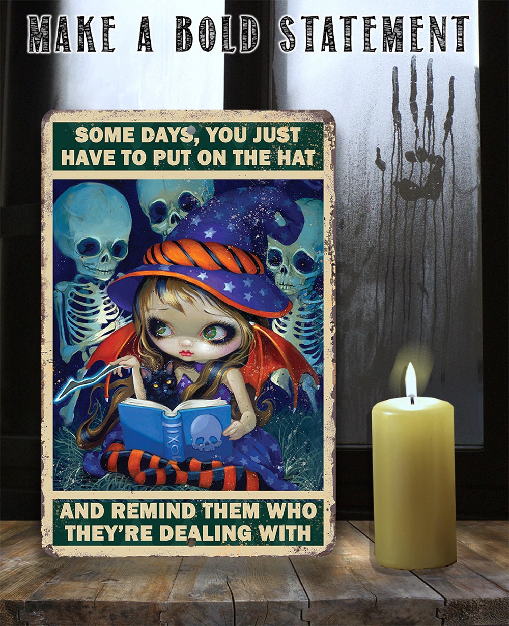 Witchy Gothic Metal Wall Sign Put On The Hat Funny Decor - Image 3