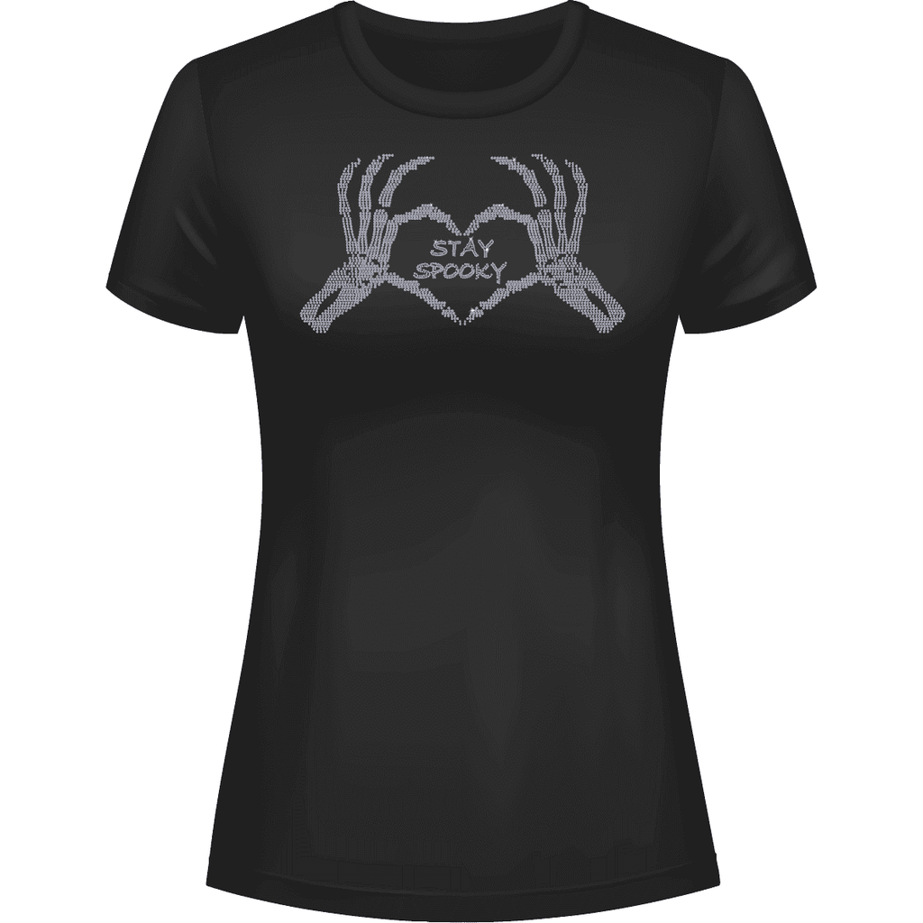 Rhinestone Stay Spooky Tee Shirt Crew Neck, V Neck, Long Sleeve
