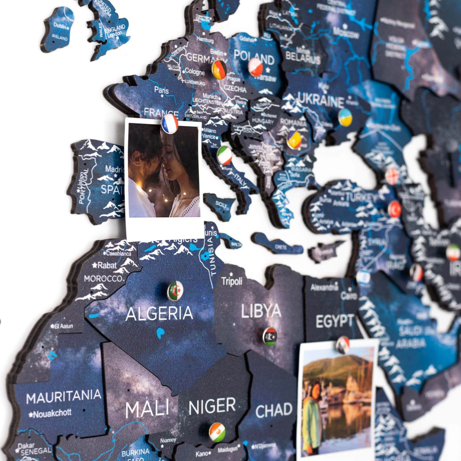 3D Wooden World Map Space: Large Navy Blue Travel Wall Art
