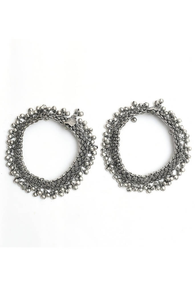 Traditional oxidised silver anklet with classic cultural motifs