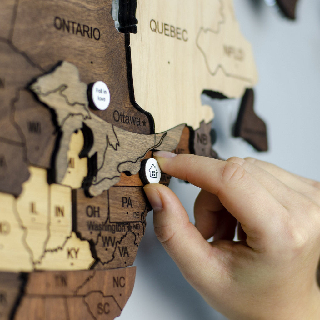 Special event wooden marks for pinning on a world map