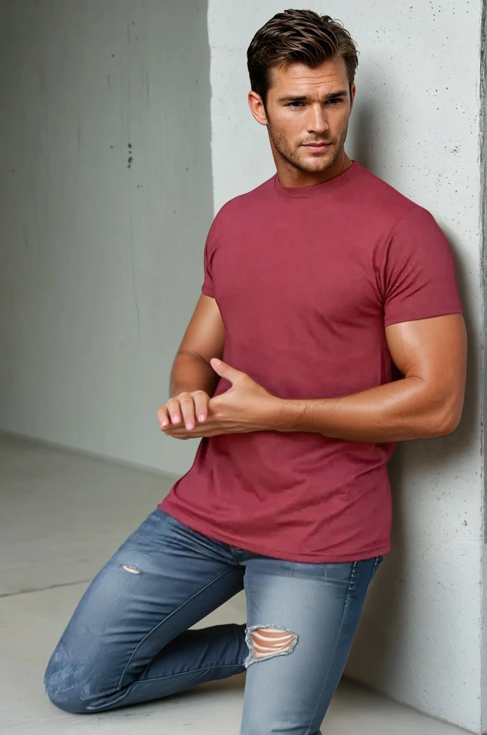 Bi-Blend Crew Neck T-Shirt in Dark Colors Soft Cotton Poly Tee