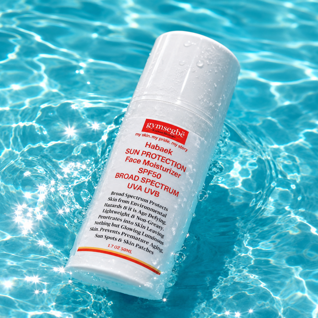 Habaek Sun Protection Face Moisturizer SPF50 in white and red tube packaging.