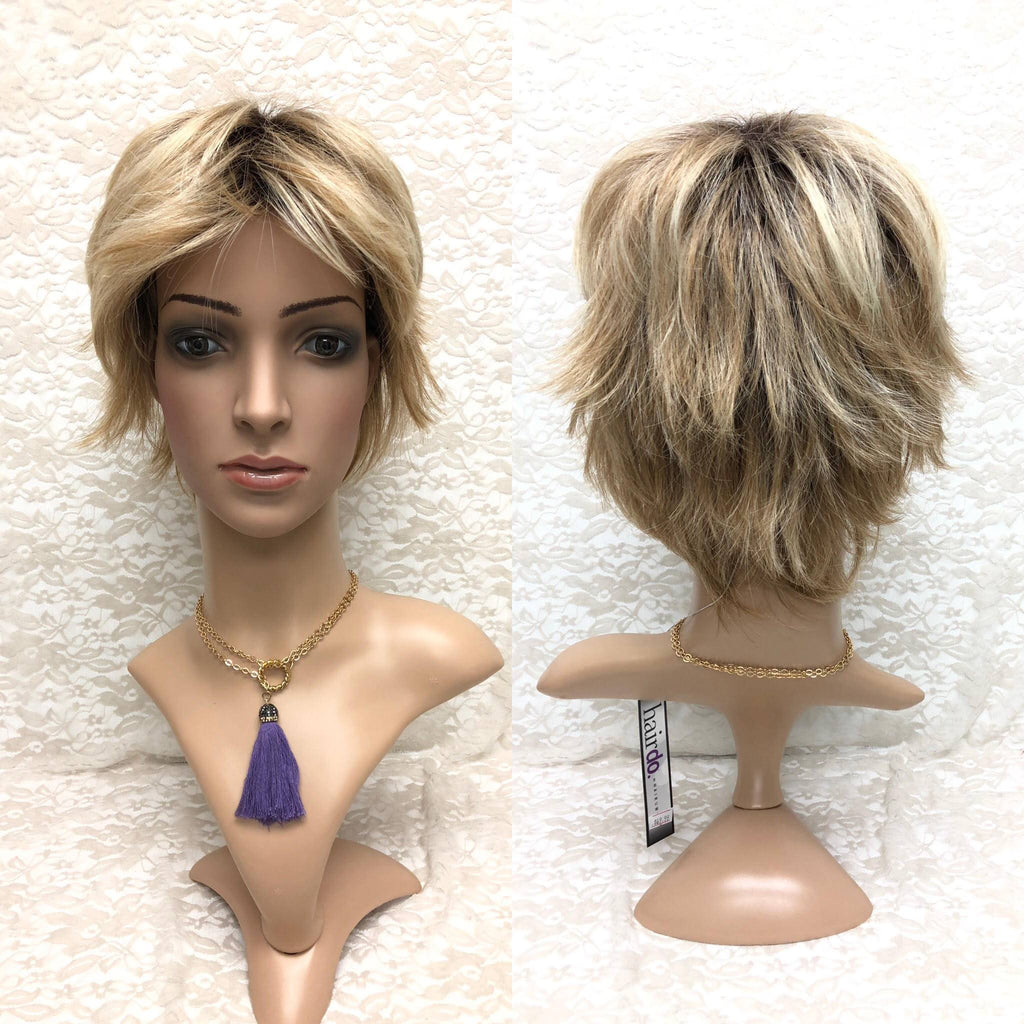 Spiky Cut Short Shag Wig with Highlighted Blonde and Dark Roots