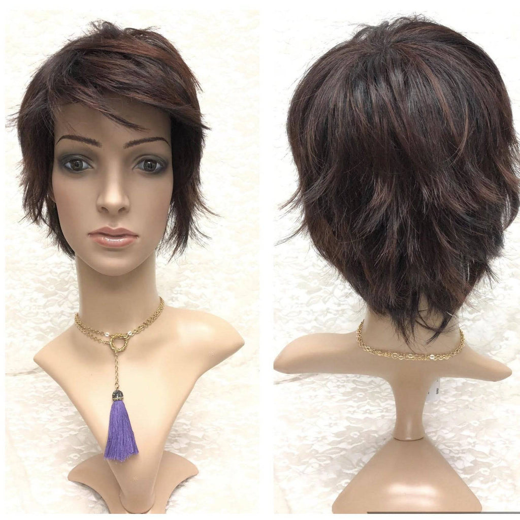 Spiky Cut Short Shag Wig with Highlighted Blonde and Dark Roots