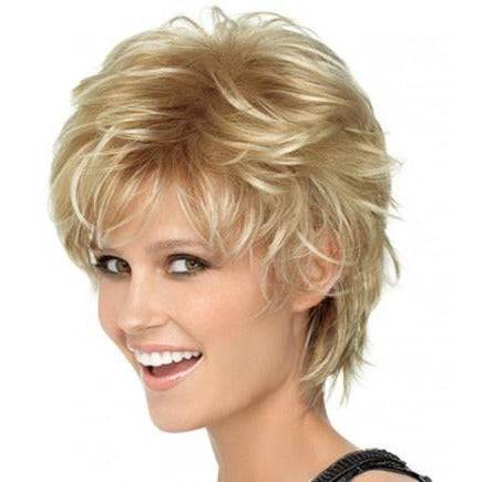 Spiky Cut short shag wig in multi-tonal highlighted blonde with dark roots