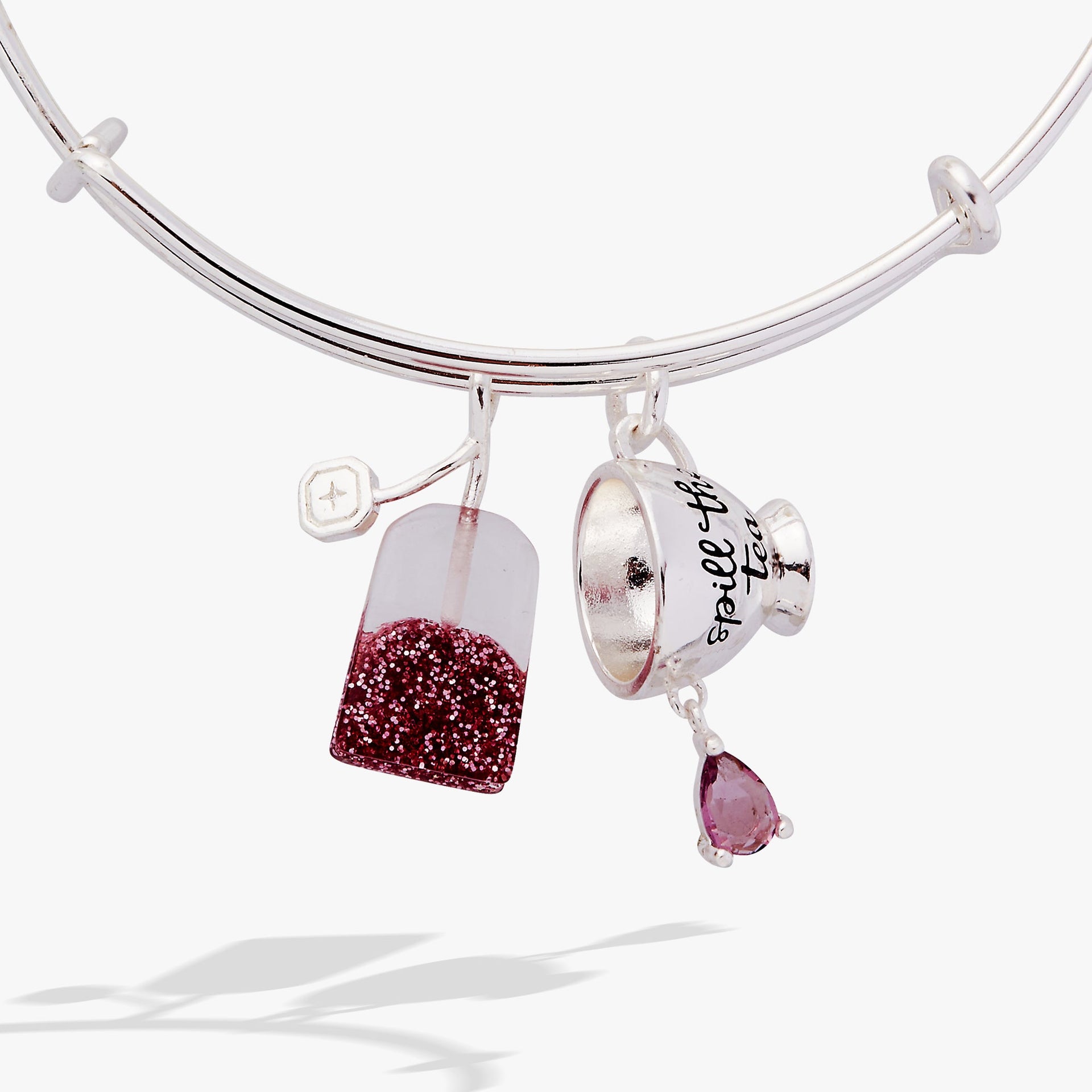 Spill the Tea Charm Bangle with Glitter Tea Bag and Cup