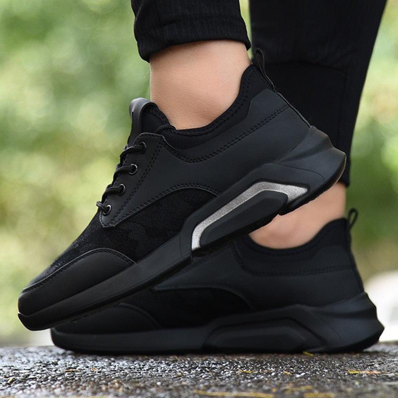 Stevvex black lightweight flying woven mesh athletic sneakers