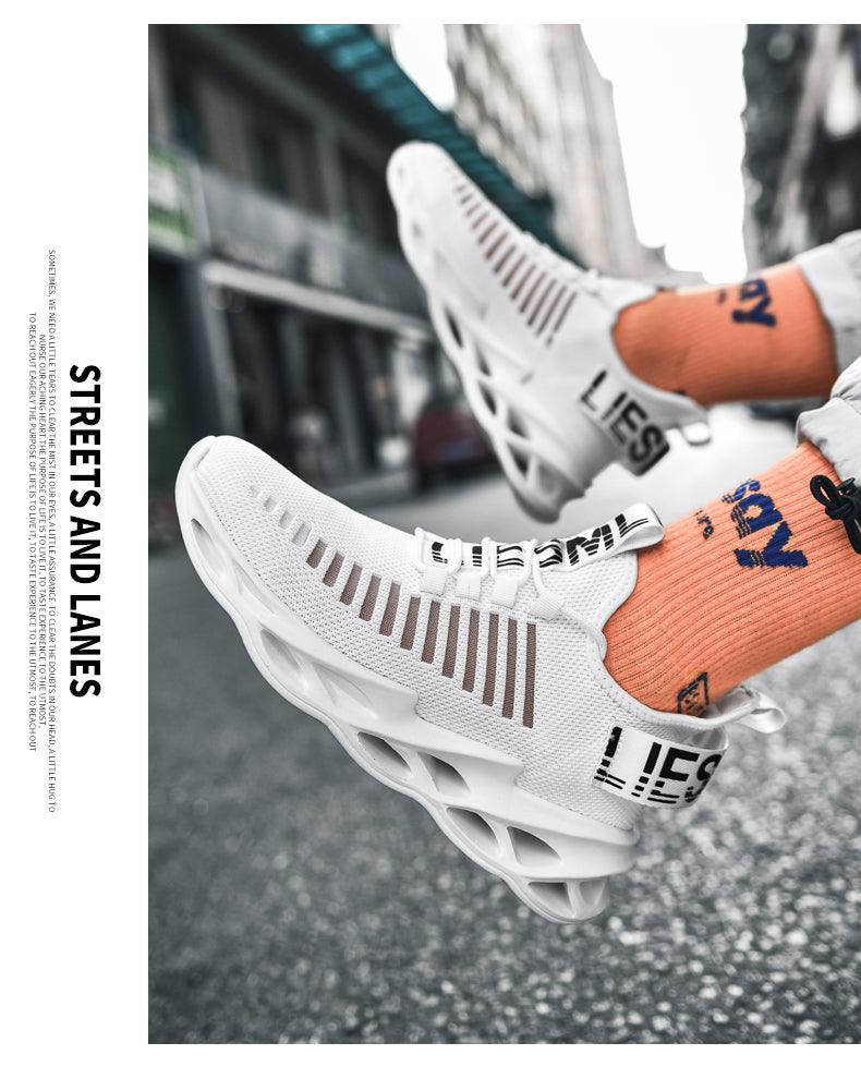 Men's Breathable Knit Blade Sneakers - Sporty Casual Running Shoes