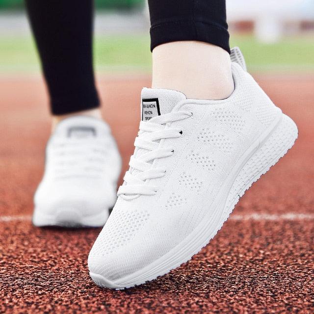 Women's Breathable Knit Mesh Walking Sneakers - Lightweight Flat