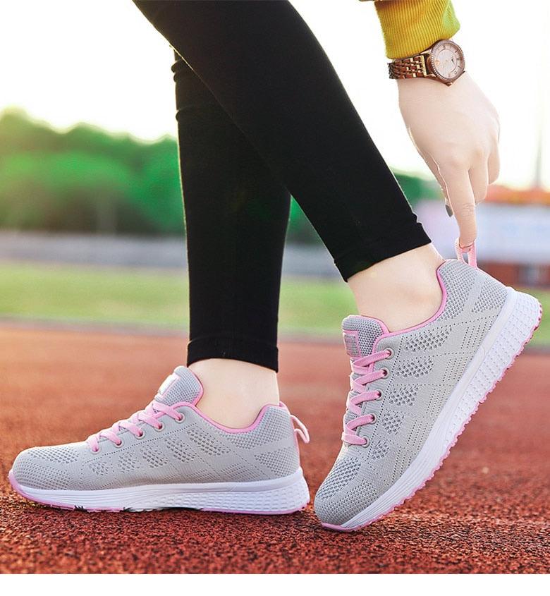 Women's Breathable Knit Mesh Walking Sneakers - Lightweight Flat