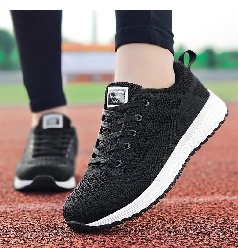 Women's Breathable Knit Mesh Walking Sneakers - Lightweight Flat