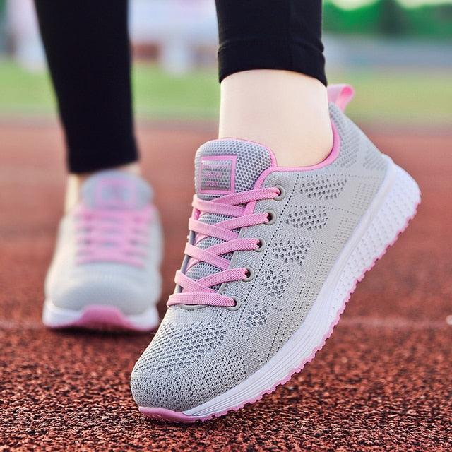 Women's Breathable Knit Mesh Walking Sneakers - Lightweight Flat