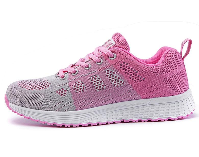 Women's Breathable Knit Mesh Walking Sneakers - Lightweight Flat