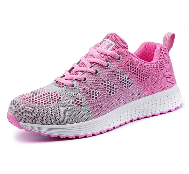 Women's Breathable Knit Mesh Walking Sneakers - Lightweight Flat