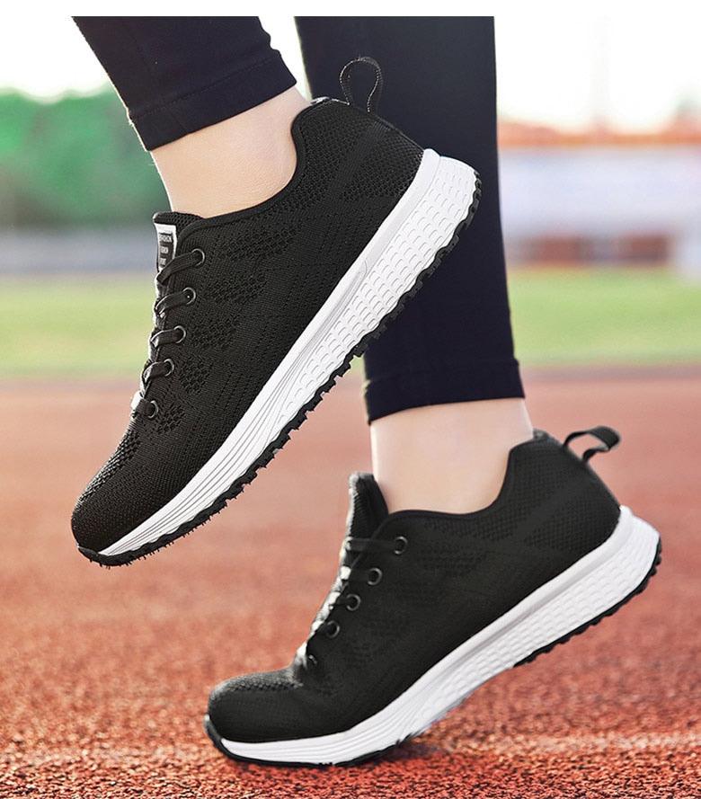 Women's Breathable Knit Mesh Walking Sneakers - Lightweight Flat
