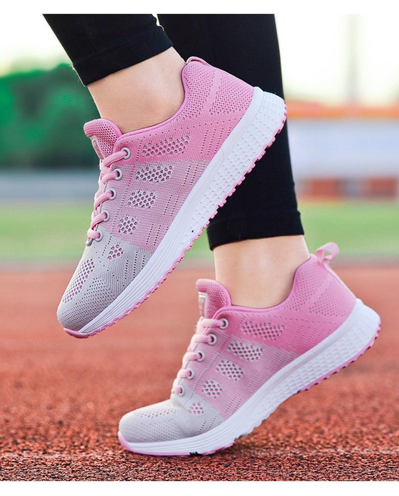 Women's Breathable Knit Mesh Walking Sneakers - Lightweight Flat