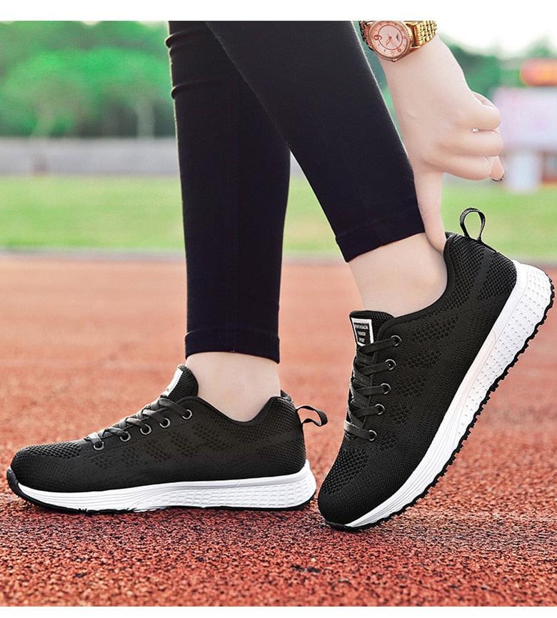 Women's Breathable Knit Mesh Walking Sneakers - Lightweight Flat