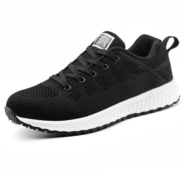 Women's Breathable Knit Mesh Walking Sneakers - Lightweight Flat