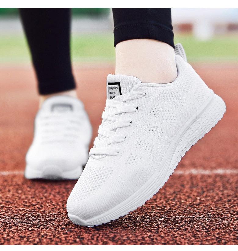 Women's Breathable Knit Mesh Walking Sneakers - Lightweight Flat