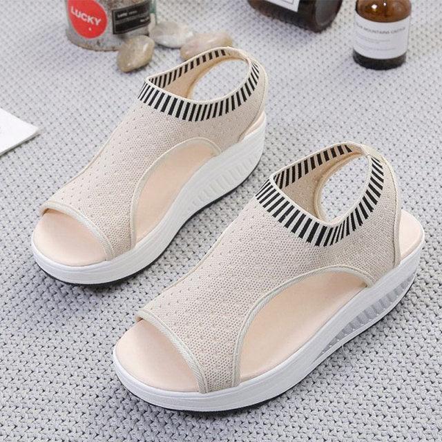 Women's Comfortable Elastic Slip-On Platform Sandals Peep Toe Shoes