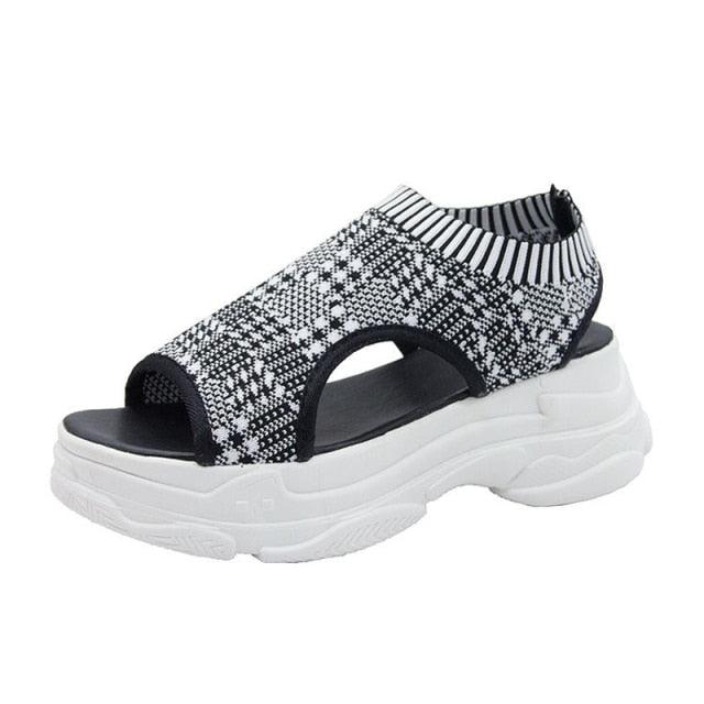 Women's Comfortable Elastic Slip-On Platform Sandals Peep Toe Shoes