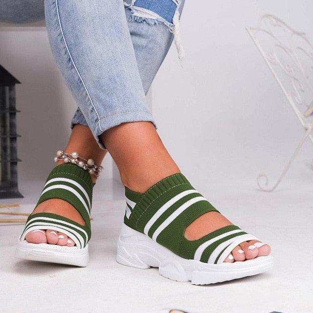 Women's Comfortable Elastic Slip-On Platform Sandals Peep Toe Shoes