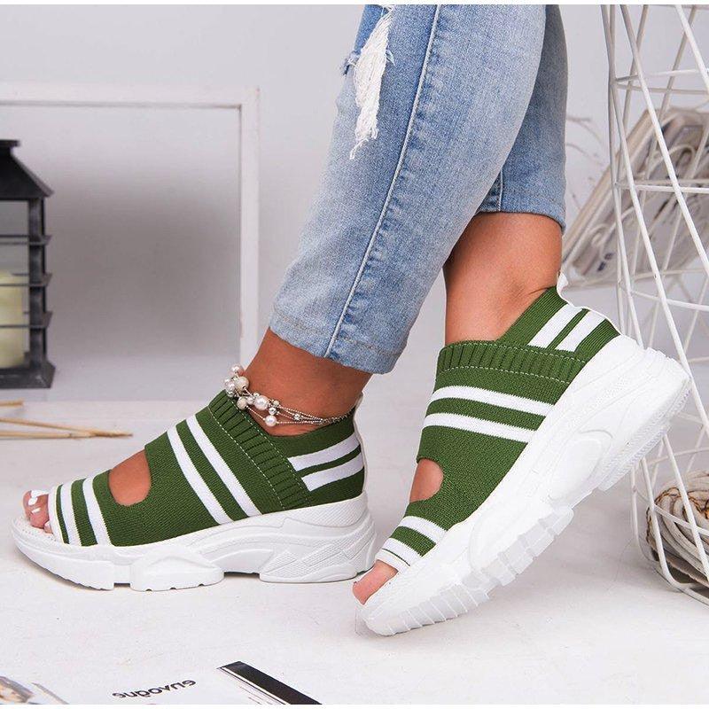 Women's Comfortable Elastic Slip-On Platform Sandals Peep Toe Shoes