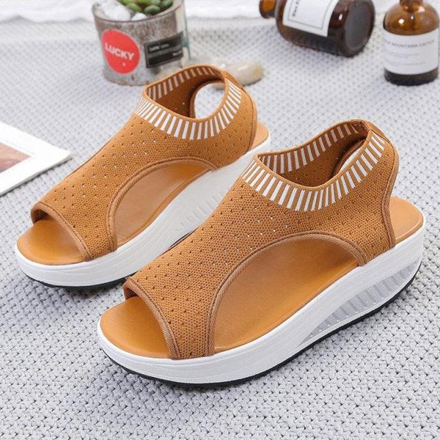 Women's Comfortable Elastic Slip-On Platform Sandals Peep Toe Shoes