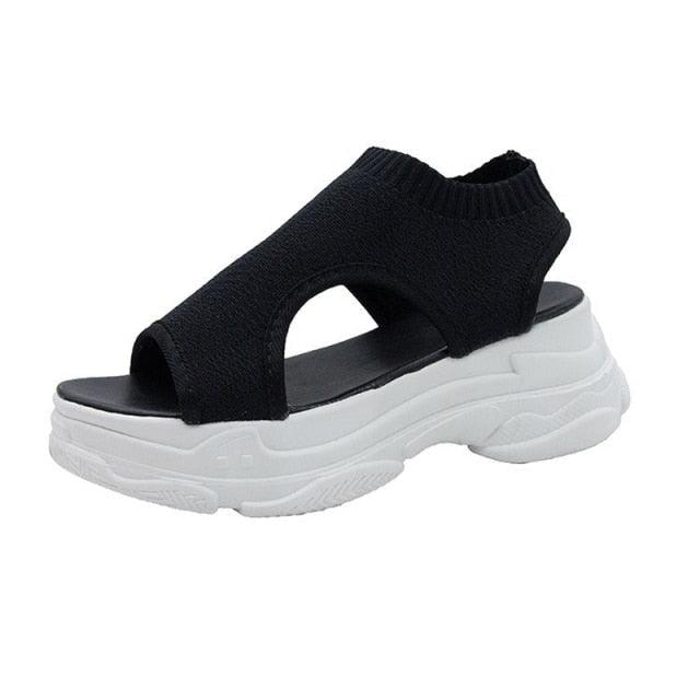 Women's Comfortable Elastic Slip-On Platform Sandals Peep Toe Shoes