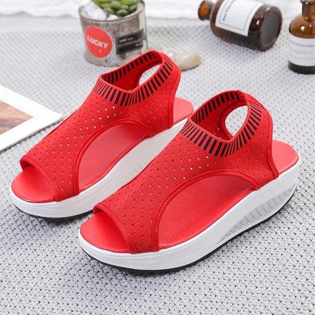 Women's Comfortable Elastic Slip-On Platform Sandals Peep Toe Shoes