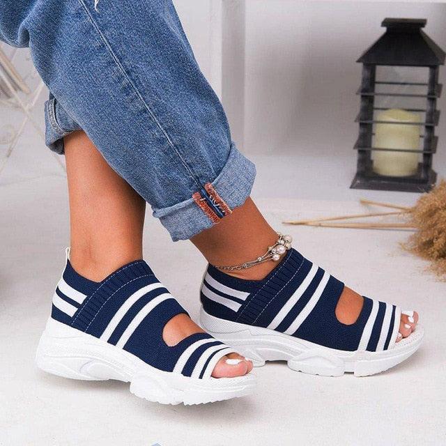 Women's Comfortable Elastic Slip-On Platform Sandals Peep Toe Shoes