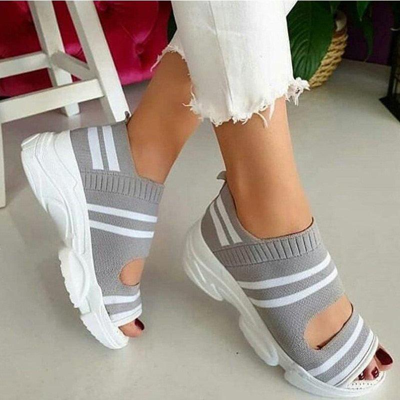 Women's slip-on platform sandals with peep-toe design and comfortable elastic straps