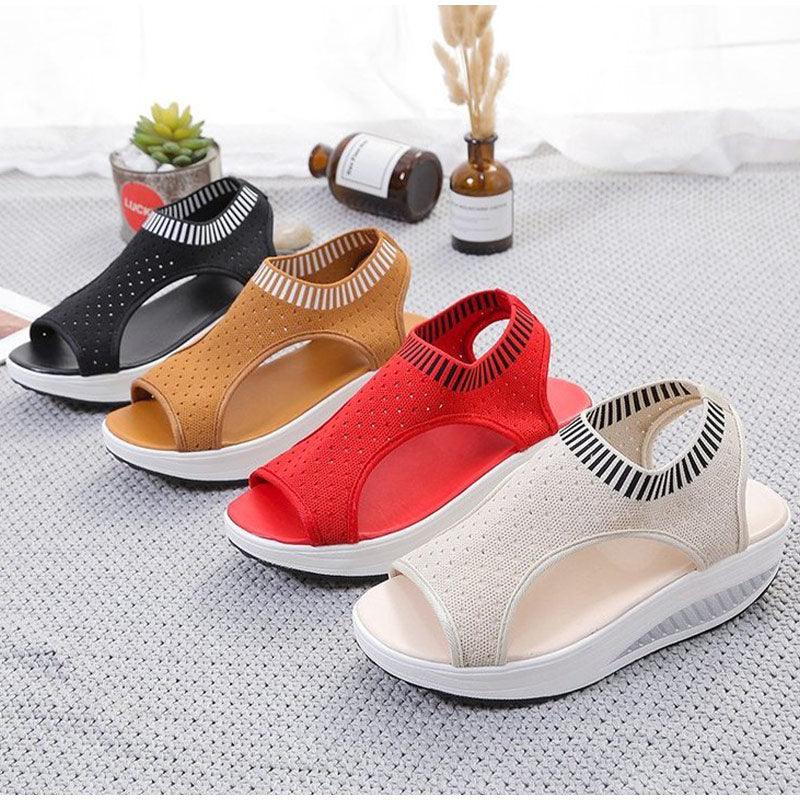 Women's Comfortable Elastic Slip-On Platform Sandals Peep Toe Shoes