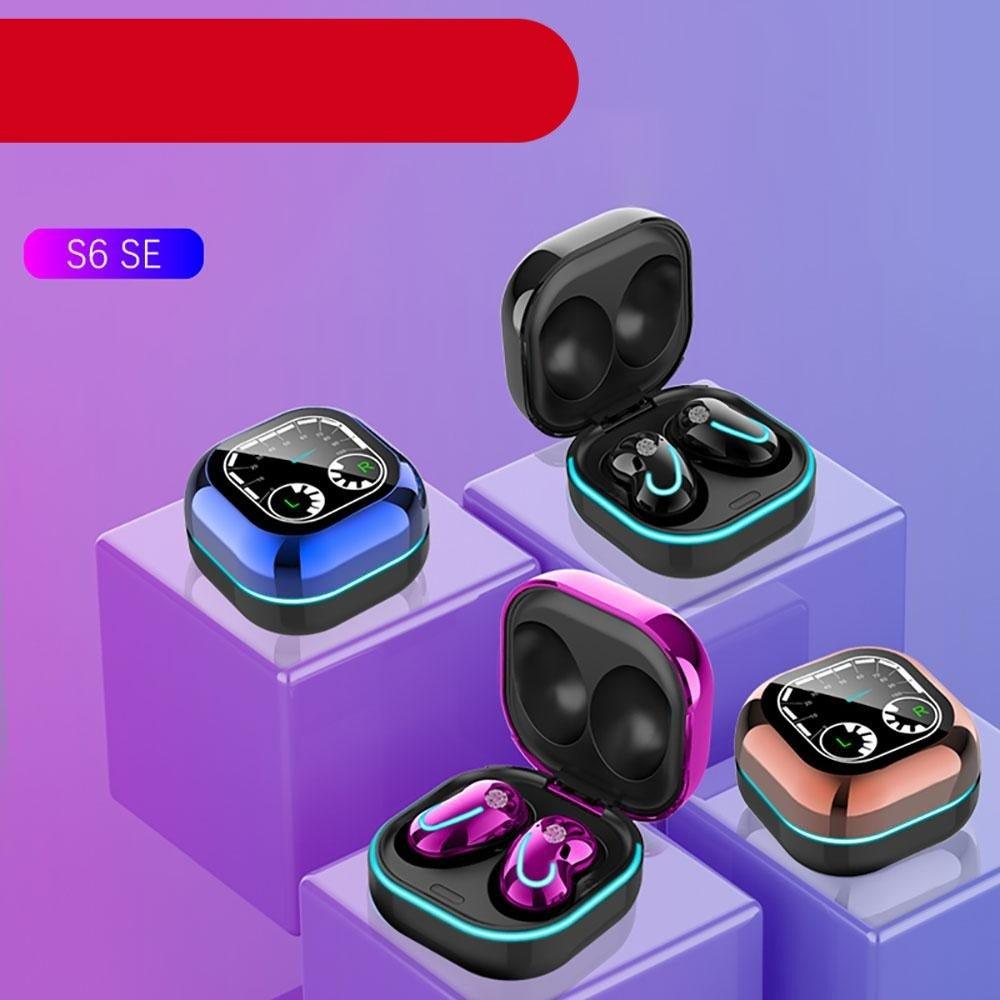 Black wireless Bluetooth 5.1 sport headphones with LED display and soft silicone ear tips