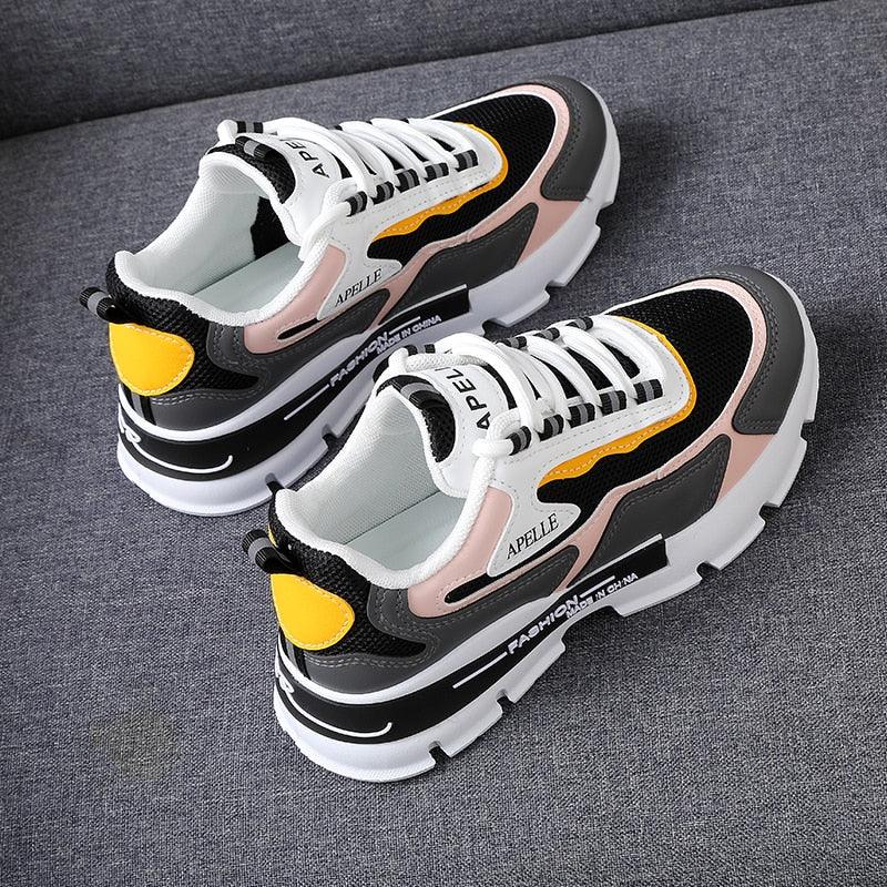 Women's breathable mesh athletic running sneakers with chunky platform sole