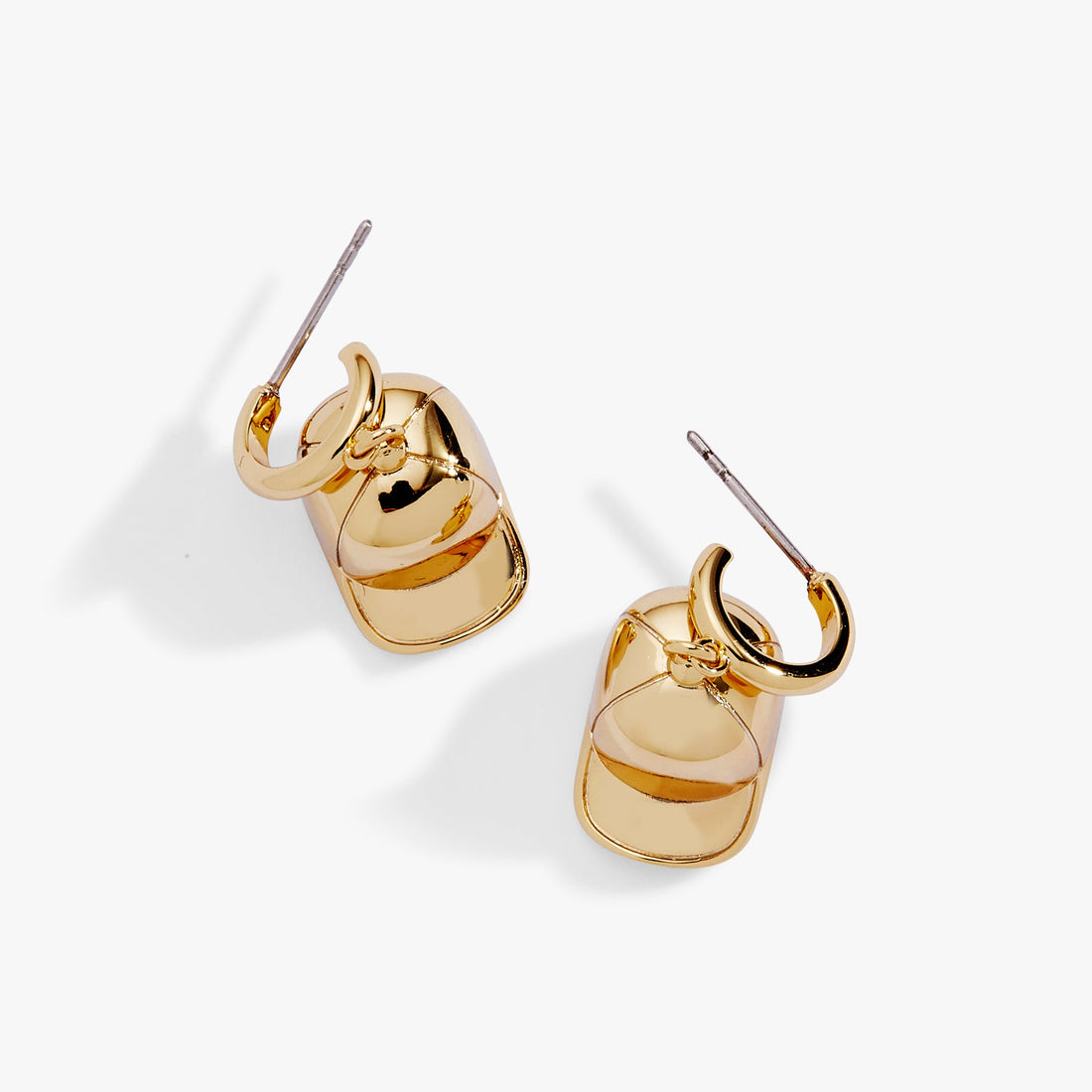 Gold Baseball Cap Huggie Drop Earrings - Sporty Chic Jewelry